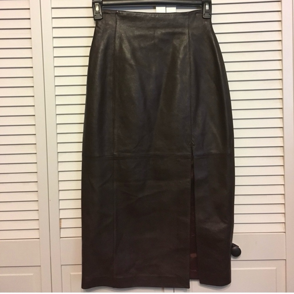 Women's 100% Leather Midi Skirt in Dark Brown - Picture 10 of 12